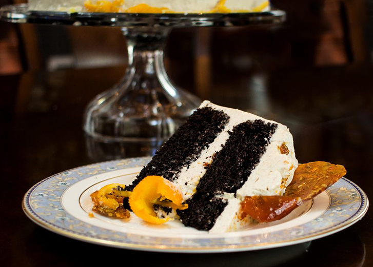 Chocolate Cardamom Cake with Orange Fennel Brittle