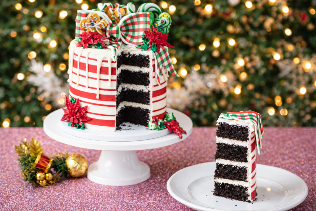 dark chocolate cake with white chocolate peppermint buttercream